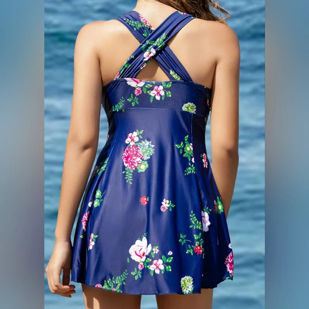 Floral Navy One-Piece Swimsuit - Picture 2 of 7